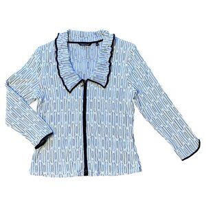 Samuel Dong L Jacket Stretch Knit Lace Jersey Dbl Zipper Black White Blazer Top